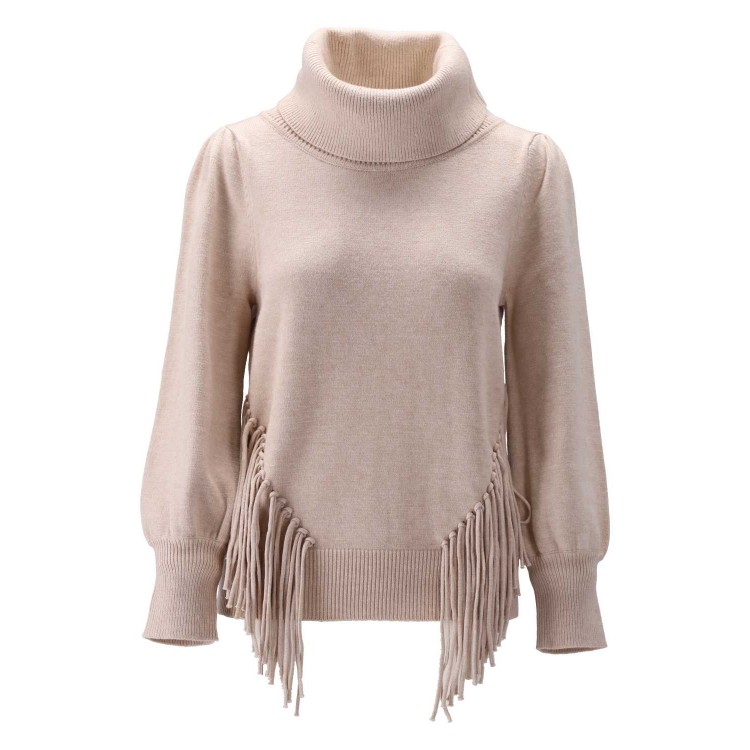  K-Design Trui Rolkraag met Franjes BEIGE V852